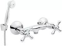 Brausebatterie f&uuml;r Wandmontage mit Handbrause und Brauseschlauch Retro B207