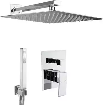 PaulGurkes Unterputz-Duschsystem mit Regendusche 40x40cm, Handbrause, Edelstahl