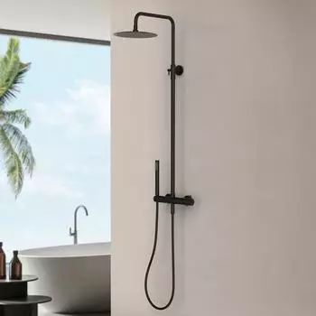 MARWELL Classico Duschs&auml;ule schwarz, Regendusche 25cm, h&ouml;henverstellbar (COL067)