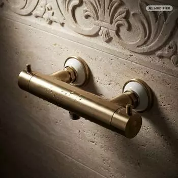 PaulGurkes Dusch-Thermostat Retro Keramik-Mischbatterie, antikes Bronze-Messing