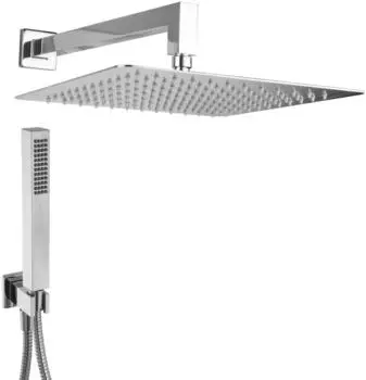 PaulGurkes Unterputz-Duschsystem eckig mit Kopf- und Handbrause, Edelstahl, 30cm, ECO 10l/min