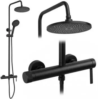 Rea Rivo Duschset Wandmontage mit Kopfbrause, schwarz (REA-P9499)