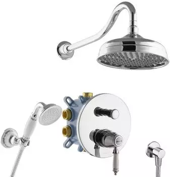 PaulGurkes Nostalgie Duschsystem Set Unterputz Regendusche, Messing (PGSETNX1)