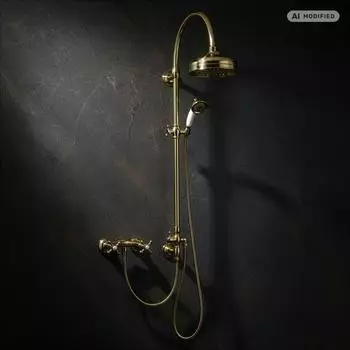 PaulGurkes Duschsystem Aufputz Regendusche Retro, gold