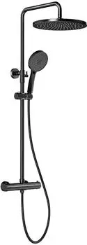 Rainsworth Duschsystem mit Thermostat, Regendusche 30cm rund, schwarz, 92-126cm (MZTJ006)