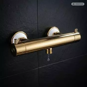 PaulGurkes Dusch-Thermostat Retro Keramik-Mischbatterie antik gold hochglanz (PGJ733-ZR)