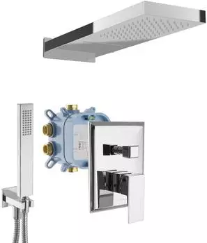 PaulGurkes Duschsystem Wasserfall & Regendusche, eckig, Edelstahl hochglanzpoliert