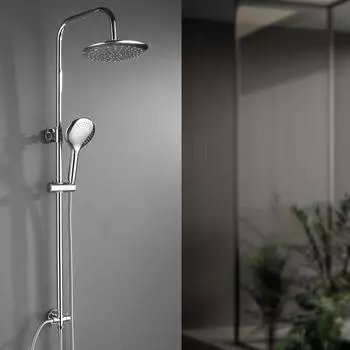 LuxusKollektion Duschsystem ohne Armatur, Regendusche 23cm rund, h&ouml;henverstellbar 79-128cm, 3 Strahlarten, chrom