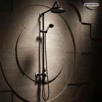 PaulGurkes Duschsystem Nostalgia schwarz mit Regendusche (PGSETPUCKAP1)