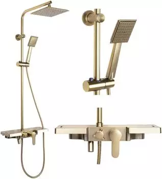 Rea Bravo Duschset Wandmontage mit Regenbrause, geb&uuml;rstetes Gold (REA-P4121)