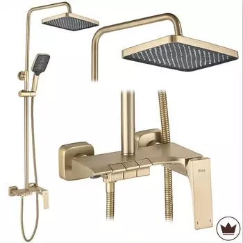 Rea Joe Duschset Wandmontage, geb&uuml;rstetes Gold, 930mm h&ouml;henverstellbar (REA-P5656)