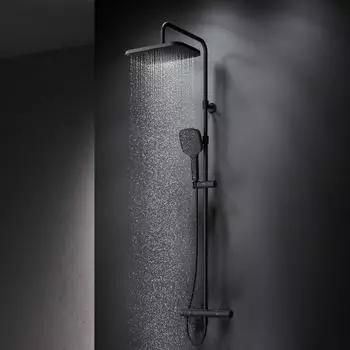 AM.PM Play Duschsystem mit Thermostat, Regendusche & Handbrause, schwarz matt (F078W422)