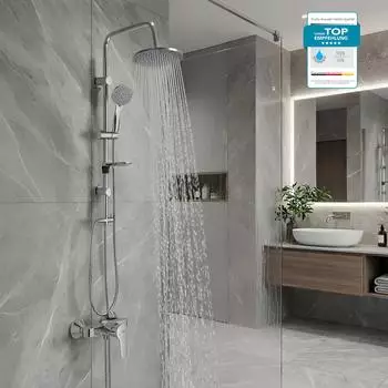 GROHE BauEdge Duschset Regendusche, Handbrause, Stange, 1,5m Schlauch (DS4572-SET)