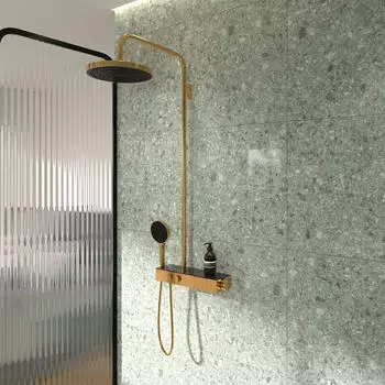 Ideal Standard Solos Duschsystem mit Brausethermostat Aufputz, Brushed Gold (A7882A2)