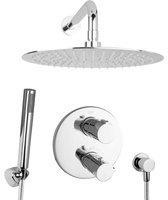 PaulGurkes Regendusche Duschsystem mit Thermostat 30cm Kopfbrause Edelstahl