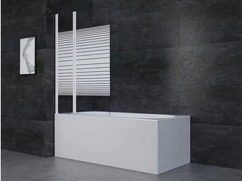 MARWELL Badewannenaufsatz 2-teilig faltbare Duschwand matt weiß 100 x 140 cm aus 4 mm Einscheibensicherheitsglas (White Stripes 2-teilig)