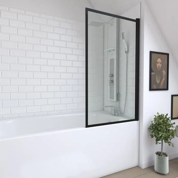 Aurlane Badewannenaufsatz Dark Edge 1-teilig 75 x 130 cm Klarglas schwarz (FAC602)