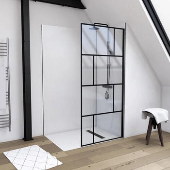 Aurlane Walk-In Dusche Bricks schwarz 90 x 195 cm (FAC586o)