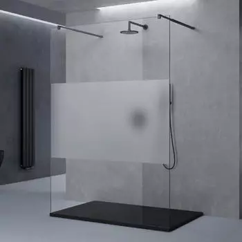 doporro Duschwand Walk-In 150x200cm, Glas 8mm teilmattiert, Nano-Beschichtung, Teleskophalter schwarz (MMBR3)