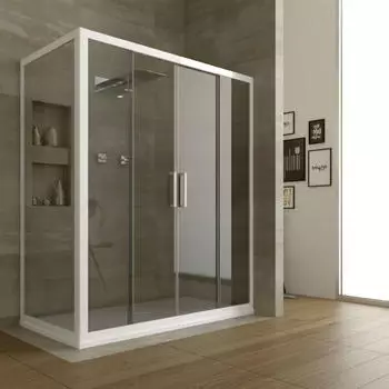 Forte Duschkabine 2 Schiebetüren Echtglas PVC-Profile weiß 140x90cm