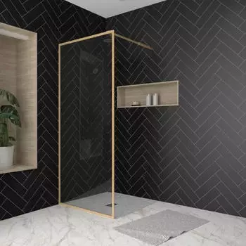 Aurlane Goldy Contouring Duschwand 90x200cm, 6mm Sicherheitsglas, gebürsteter Gold-Aluminiumrahmen