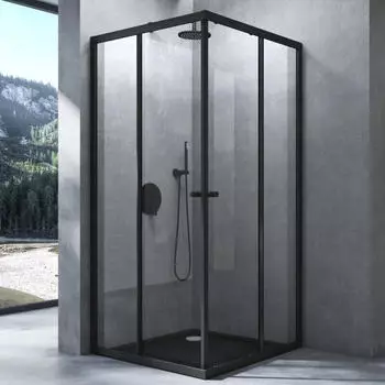 Mai & Mai Ravenna16K Plus Duschkabine 70x70cm Doppel-Schiebetür Echtglas ESG Schwarz (RAV16K-PLUS)