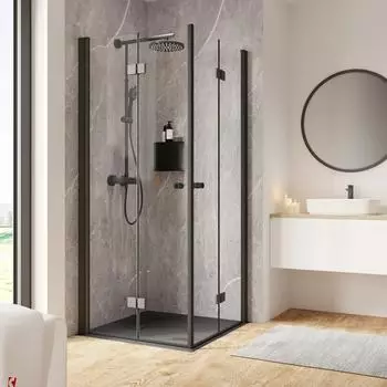 Schulte Garant 2.0 Eckeinstieg Drehfaltt&uuml;r 4-tlg. Klarglas/Nano 90x90cm Profil Mattschwarz