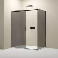 Eckdusche Mit Schiebet&uuml;r Bernstein Nt806 Flex Schwarz Matt Nano Graues Glas 110x80