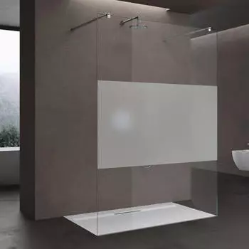 doporro Walk-In Duschwand 120x200cm, 8mm ESG Milchglas-Streifen, Doppel-Stabilisator (MMBR3)