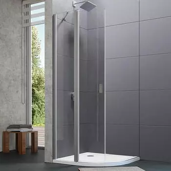 H&uuml;ppe Design Pure Viertelkreis-Duschkabine Pendelt&uuml;r mit Festfeld, silber matt (8P1706087322)