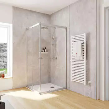 Schulte Corner Eckeinstieg Schiebetür 90x90cm 4mm ESG Klar Silber (D1944218-169-50)