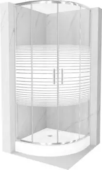 Mexen Rio Duschkabine Halbkreis 70x70cm Streifen Chrom + Duschwanne Weiß (863-070-070-01-20-4710)