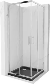 Mexen Rio Duschkabine 90x90cm, transparent, Chrom + Duschwanne Flat schwarz (860-090-090-01-00-4070)
