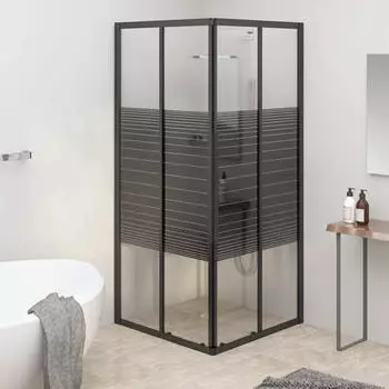 vidaXL Duschkabine mit Streifenmuster ESG-Glas 80x80x180cm Schwarz