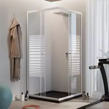 Idralite Blanc Eckduschkabine 70x100cm Siebdruckglas Weißes Aluminium H185 (P20309BRU)
