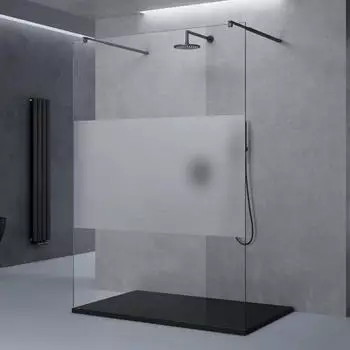doporro Bremen01ms Walk-In Duschwand 120x200cm, Milchglasstreifen, ESG 8mm, schwarz (Bremen01ms)