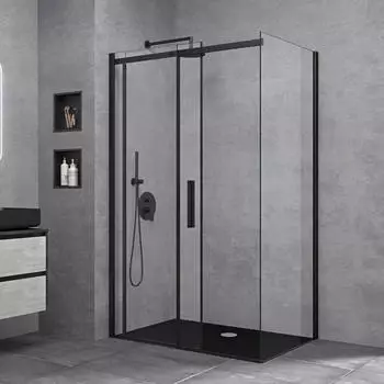 doporro Eckdusche Schiebetür 90x120x195cm 8mm ESG Klarglas Nano-Beschichtung schwarz (82463)