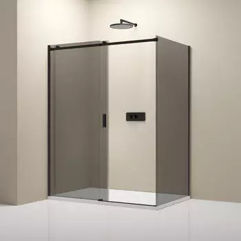 Bernstein NT806 Flex Eckdusche Schiebetür 140x90cm Schwarz matt Graues Glas 6mm ESG (NT806 FLEX)