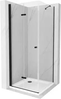Mexen Lima faltbare Duschkabine 80x80cm, transparent, schwarz + Duschwanne Flat, weiß (856-080-080-70-00-4010B)