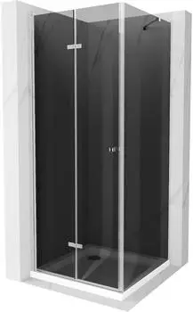 Mexen Lima faltbare Duschkabine 80x80cm, Grafit/Chrom + Duschwanne Flat, Weiß (856-080-080-01-40-4010)