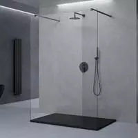 Duschwand Duschtrennwand 110x200 Walk-in Dusche Schwarz Mit Doppel-stabilisator...