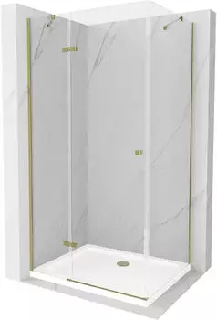 Mexen Roma Duschkabine mit Schwenktür 100x80cm, transparent, gold + Flat Duschwanne (854-100-080-50-00-4010)