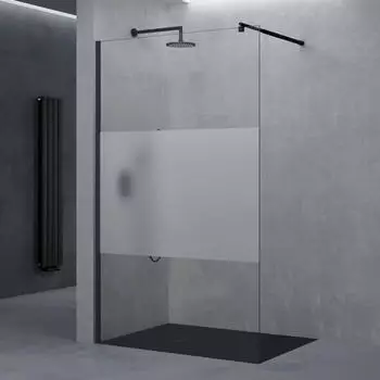 doporro Bremen02MS Walk-In Duschwand 70x200cm, 10mm ESG, Milchglas-Streifen, schwarz (Bremen02MS)