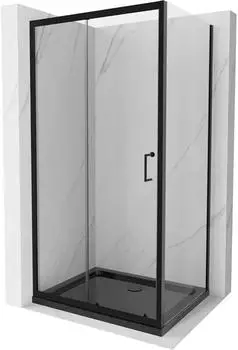 Mexen Apia Schiebe-Duschkabine 120x100cm, transparent, schwarz + Duschwanne Flat, schwarz (840-120-100-70-00-4070B)