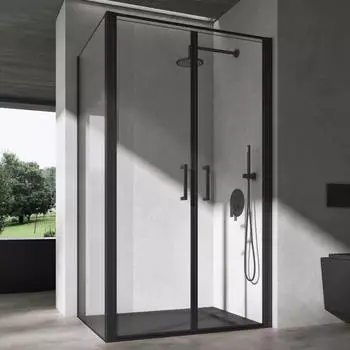doporro Ravenna66K Eck-Duschkabine 75x120x195cm Schwarz ESG-Klarglas 8mm (Ravenna66K)