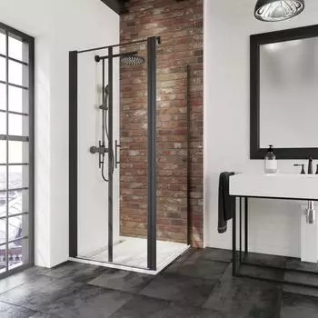 Schulte Alexa Style 2.0 Pendelt&uuml;r mit Seitenwand Mattschwarz 90x90cm (192cm)