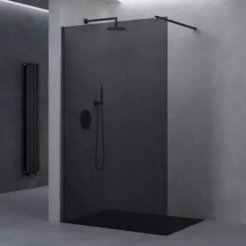 doporro Bremen02VG Walk-In Duschwand 110x200cm 10mm ESG Vollgrau Schwarz (Bremen02VG)