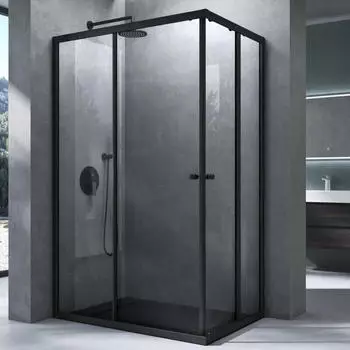 Mai & Mai Ravenna16K Eckdusche Doppel-Schiebetür 100x70cm H:190cm ESG Nano Schwarz (R16K)