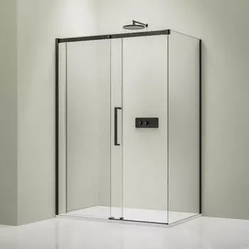 Bernstein DX906 FLEX Eckdusche 110x90x195cm Schiebetür 8mm Nano-Glas Schwarz matt