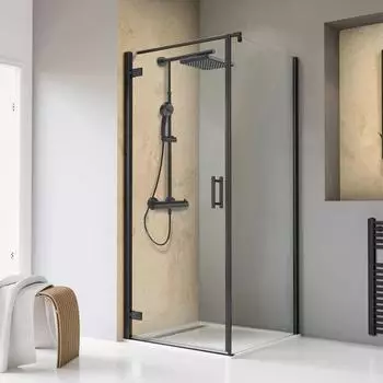 Schulte TouraPlus Dreht&uuml;r pendelbar mit Seitenwand, Klarglas 8mm, 90x90cm, mattschwarz (TouraPlus)